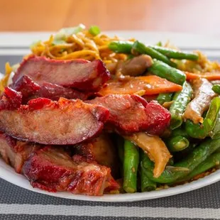 Combo B: Fried Rice, Chow Mein, BBQ Chicken and Chicken Green Beans