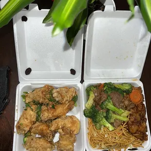 Salt n Pepper Wings , beef broccoli , orange chicken.