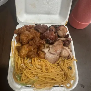 Orange Chicken, Teriyaki Chicken, chow mein
