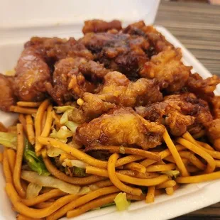 Combo one with orange chicken and chow mein