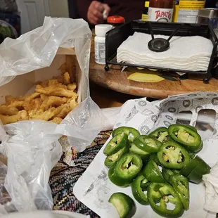 More chopped up green chile than calamari!!