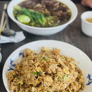 Shrimp Fried Rice and Taiwanese Beef Noodle Soup