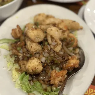 Squid, fish and shrimp