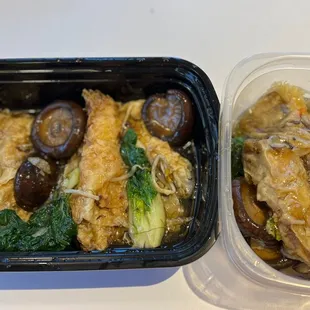 Bean Sprout and Celery Wrapped in Bean Curd Rolls, separated into today's and tomorrow's lunches. Not shown: side of white rice