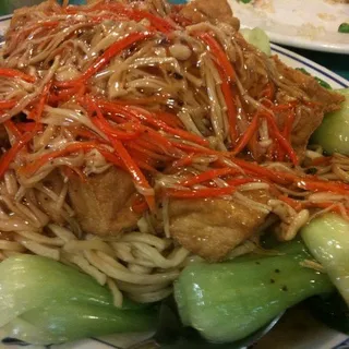 Sauteed Golden Mushroom with Soft Bean Cake