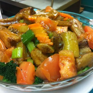 Tomato and Eggplant with Soft Bean Cake