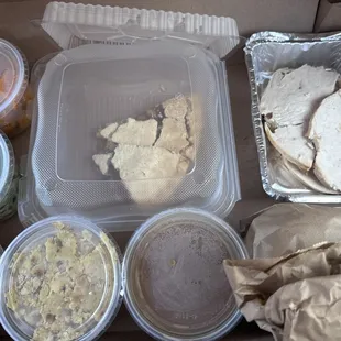 I use to work in a restaurant... this is pressed turkey, canned gravy,  boxed stuffing, and boxed dessert! AWFUL!