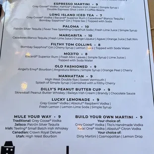 Cocktail menu