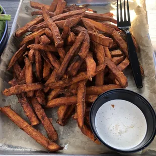 Order of sweet potato fries to share as appetizer. HUGE portion