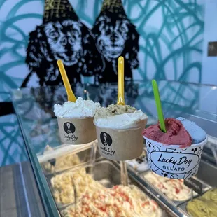 three different flavors of gelato