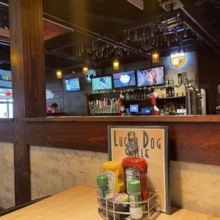 a bar with a lot of condiments