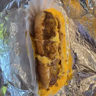 Regular hot dog with chili &amp; cheese... Whatta mess!