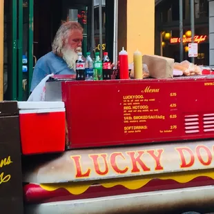 Rex " Santa " saving lives with hot dogs!