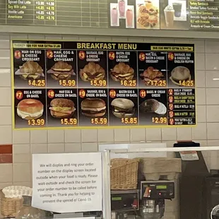 Breakfast sandwich menu