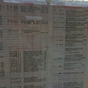 the menu for the restaurant