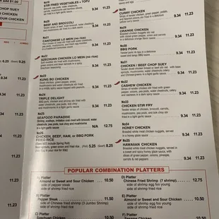 the menu for the restaurant