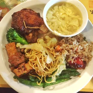 Items from buffet. It&apos;s Americanized Chinese, but so quick so a good option for a large group &amp; w/ only an hr break from class.