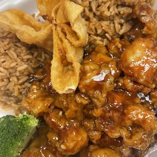 orange chicken and shrimp fried rice