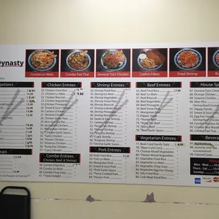 Menu with updated prices.