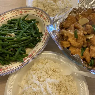 Garlic Green Beans, Fried Fish with Tofu in Ginger Scallion Sauce