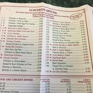 Lunch menu