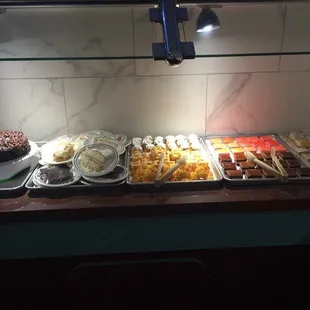 a variety of desserts on display