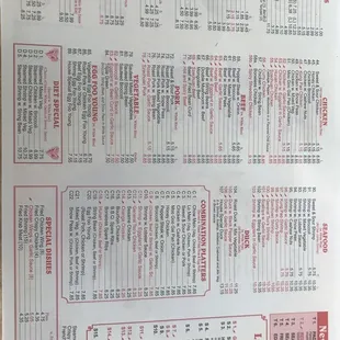 the menu of the restaurant