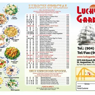 the menu for lucky garden