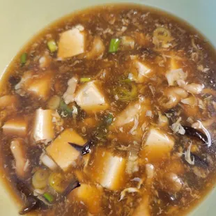 How and sour soup. Lots of items, not just liquid and eggs.