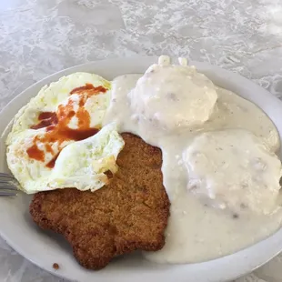 Item #6 Country Fried Steak and eggs.