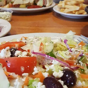 Greek salad and double blt burger