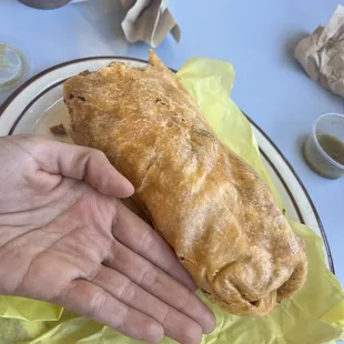 Here we have 75% of my chorizo burrito left. It&apos;s pretty big!