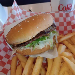 Hamburger and fries  HOT FRIES!