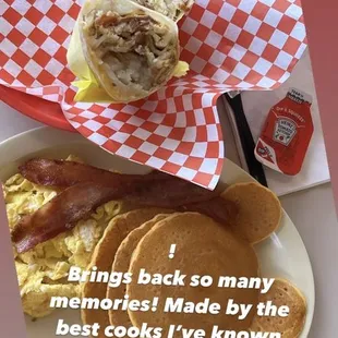 Pancake and eggs  Breakfast burrito