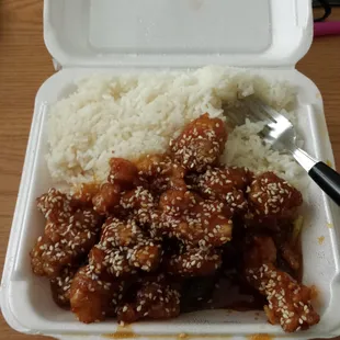Sesame Shrimp and white rice