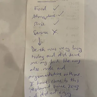 The server who identified himself as Derek, thought that arguing would be a great way to win over the customer.