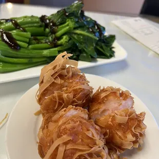 Yummy Chinese Broccoli with Oyster Sauce and deep fried shrimp balls