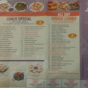 the menu for lunch special