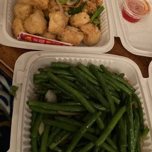 Dry Sauteed Green Beans and salted pepper tofu