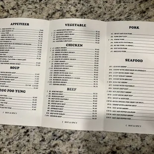 the menu for the restaurant