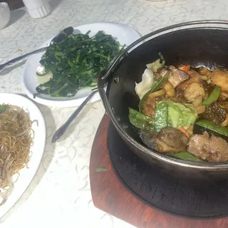 279. Braised Sea bass with Roasted Pork in Claypot