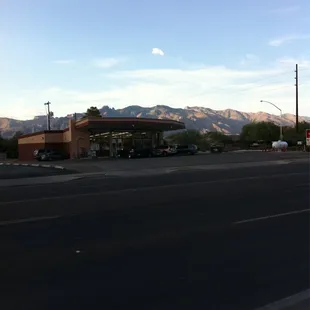 a view of the mountains from across the street