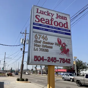 sign for lucky jean seafood