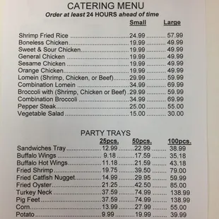 Catering menu