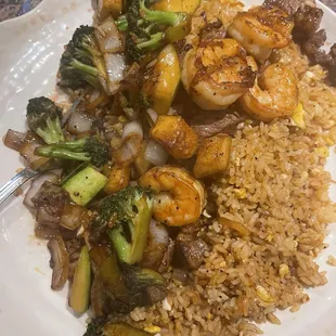 Japanese Plain Fried Rice Steak and Shrimp Hibachi Lunch