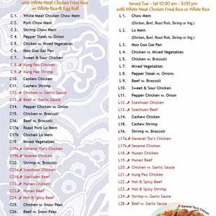 the menu for the lucky kitchen