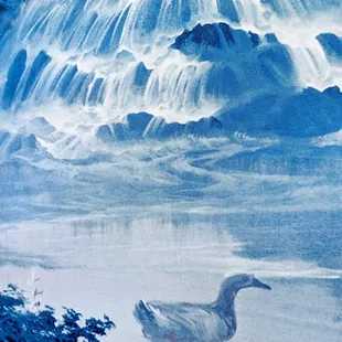 a painting of a duck in the water