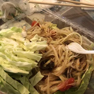 Papaya salad Laos style three peppers, how you know it's a really Laos style Papaya salad when they ask you how many Thai chili's.