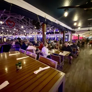 people sitting at tables in a restaurant