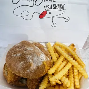 Fish burger  and fries ($12.1 with tax)